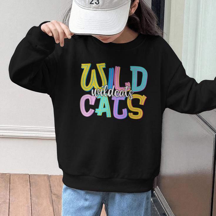Wildcats School Spirit Groovy Back To School Girls Graphic Kid Sweatshirt