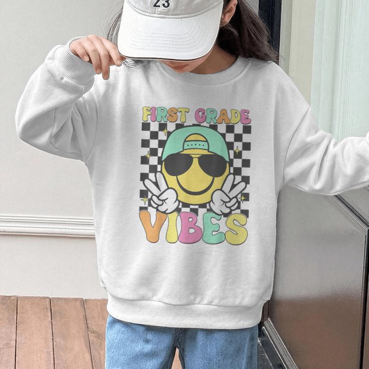 1st Grade Vibes Smile Face Back To School First Grade Graphic Kid Sweatshirt 1st Grade Vibes Smile Face Back To School First Grade Graphic Kid Sweatshirt