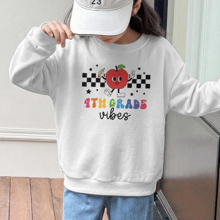 4th Grade Vibes Retro Groovy Apple Back To School Graphic Kid Sweatshirt
