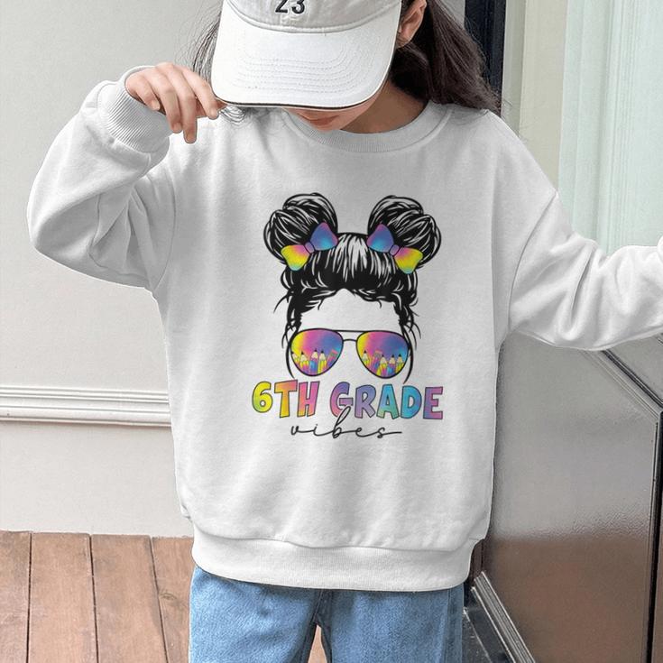 6th Grade Vibes Messy Hair Bun Girl Back To School First Day Graphic Kid Sweatshirt