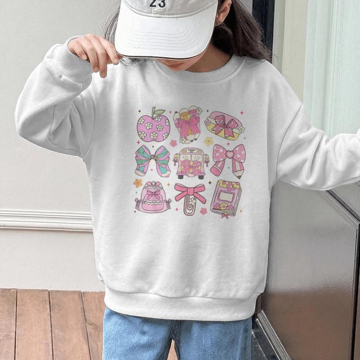 Back To School Coquette Bow Pencil School Students Girls Graphic Kid Sweatshirt Back To School Coquette Bow Pencil School Students Girls Graphic Kid Sweatshirt