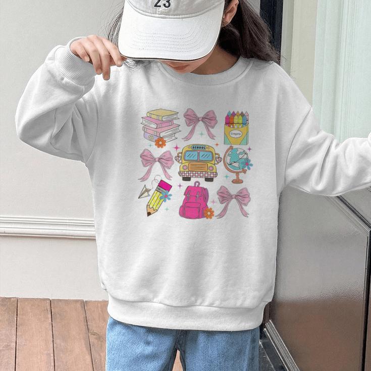 Back To School Coquette School Bus Pencil Graphic Kid Sweatshirt Back To School Coquette School Bus Pencil Graphic Kid Sweatshirt
