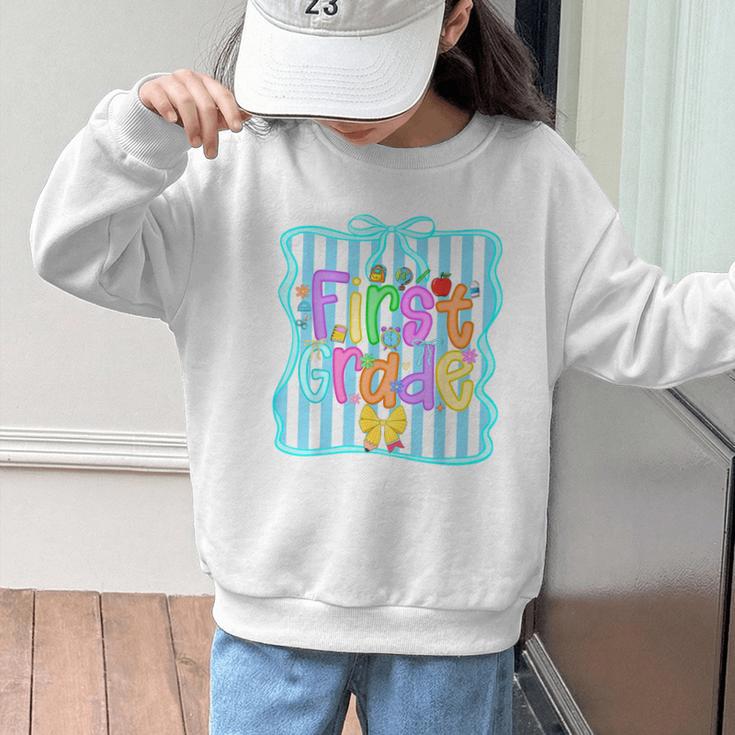 Back To School First Grade For Teen Girls Bow 1st Grade Kids Graphic Kid Sweatshirt Back To School First Grade For Teen Girls Bow 1st Grade Kids Graphic Kid Sweatshirt