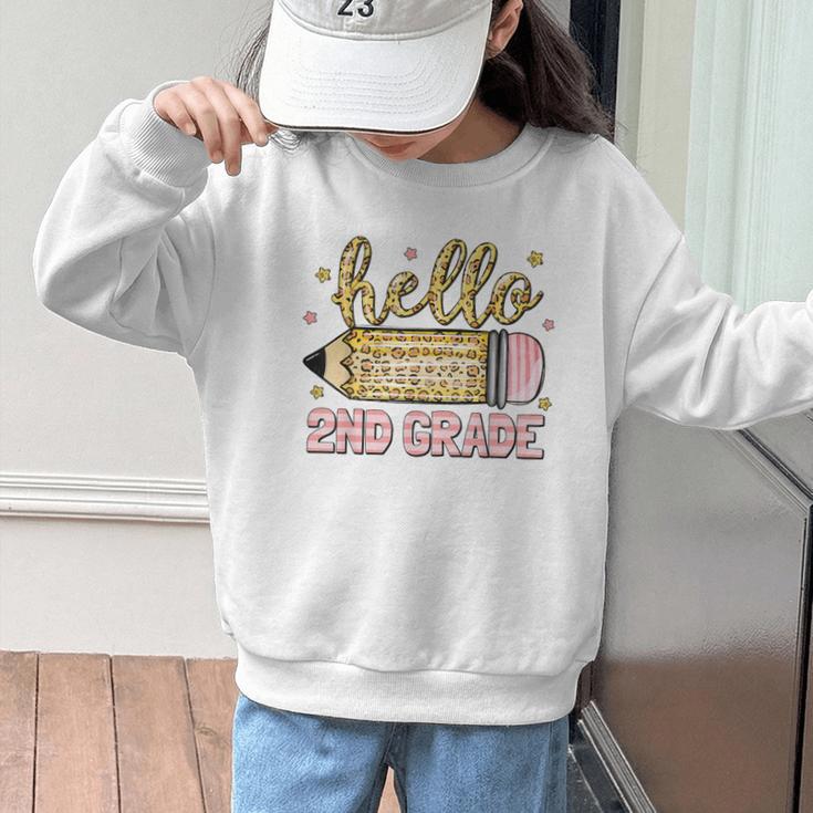 Back To School Hello Second 2nd Grade Leopard Pencil Girl Graphic Kid Sweatshirt Back To School Hello Second 2nd Grade Leopard Pencil Girl Graphic Kid Sweatshirt