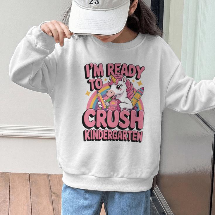 Back To School I'm Ready To Crush Kindergarten Unicorn Graphic Kid Sweatshirt Back To School I'm Ready To Crush Kindergarten Unicorn Graphic Kid Sweatshirt