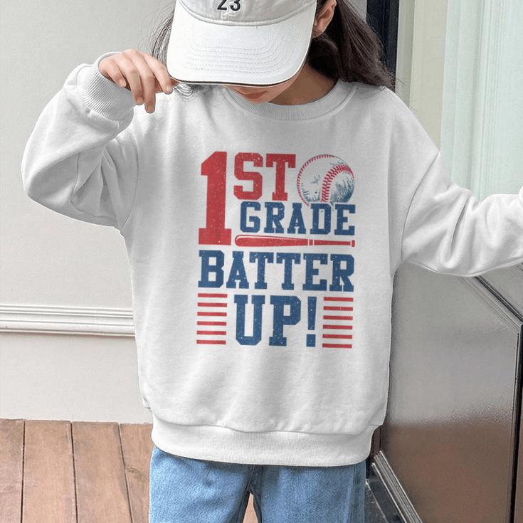 Baseball 1st Grade Back To School 1st Grade Batter Up Graphic Kid Sweatshirt Baseball 1st Grade Back To School 1st Grade Batter Up Graphic Kid Sweatshirt