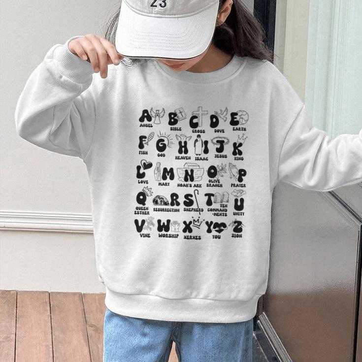Biblical Alphabet Religious Christian Kids Back To School Graphic Kid Sweatshirt Biblical Alphabet Religious Christian Kids Back To School Graphic Kid Sweatshirt
