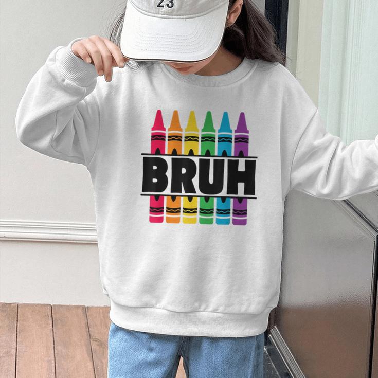 BRUH Back To School Colorful Crayons First Day Of School Graphic Kid Sweatshirt BRUH Back To School Colorful Crayons First Day Of School Graphic Kid Sweatshirt