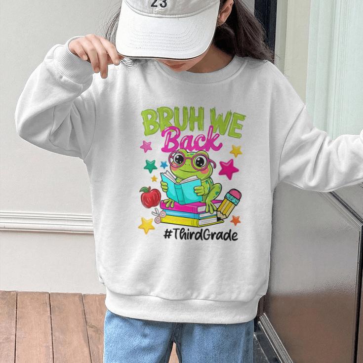 Bruh We Back Third Grade Cute Frog Back To School Graphic Kid Sweatshirt Bruh We Back Third Grade Cute Frog Back To School Graphic Kid Sweatshirt