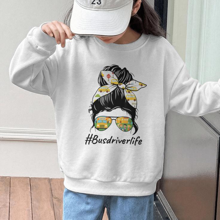 Bus Driver Life Messy Bun Back To School Bus Driver Graphic Kid Sweatshirt