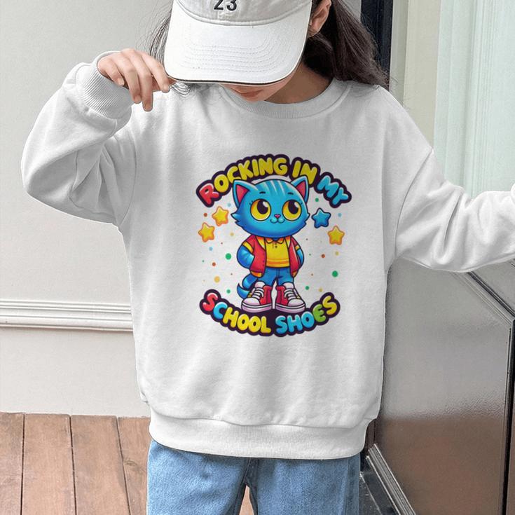 Cat Rocking In My School Shoes Fun Back To School Kids Boys Performance Graphic Kid Sweatshirt