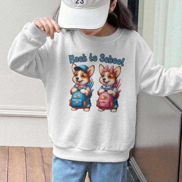 Corgi Dog Student To School Happy Back To School Graphic Kid Sweatshirt Corgi Dog Student To School Happy Back To School Graphic Kid Sweatshirt