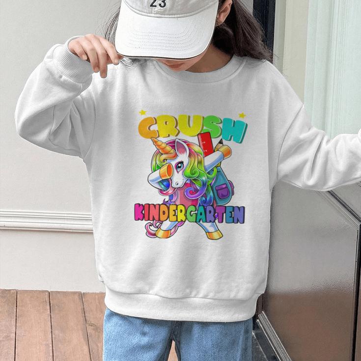 Crush Kindergarten Dabbing Unicorn Back To School Girls Performance Graphic Kid Sweatshirt