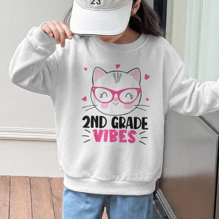 Cute 2nd Grade Vibes Cat Kitten Lover Back To School Girls Graphic Kid Sweatshirt Cute 2nd Grade Vibes Cat Kitten Lover Back To School Girls Graphic Kid Sweatshirt