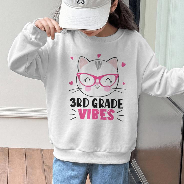 Cute 3rd Grade Vibes Cat Kitten Lover Back To School Girls Graphic Kid Sweatshirt Cute 3rd Grade Vibes Cat Kitten Lover Back To School Girls Graphic Kid Sweatshirt