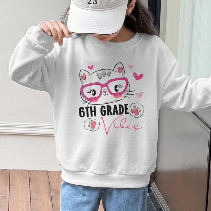 Cute 6th Grade Vibes Cat Kitten Lover Back To School Girls Graphic Kid Sweatshirt