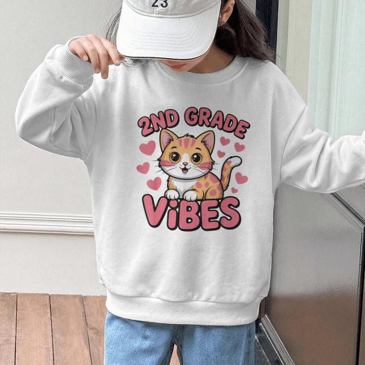 Cute Cat 2nd Grade Vibes Back To School Second Grade Girls Graphic Kid Sweatshirt Cute Cat 2nd Grade Vibes Back To School Second Grade Girls Graphic Kid Sweatshirt