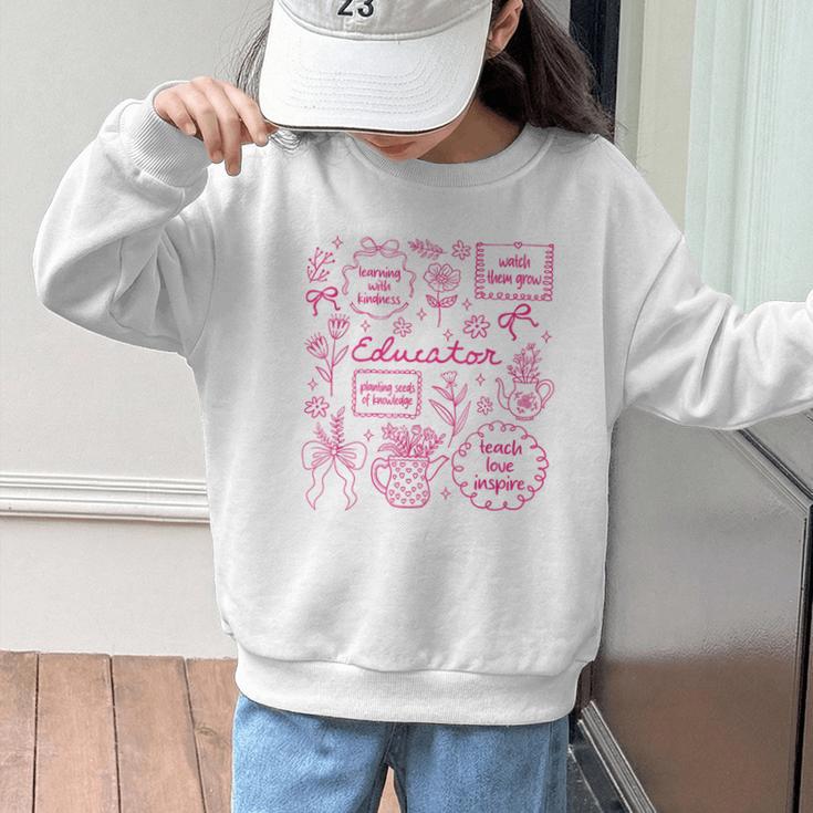 Educator Love Inspire Teach Pink Bow Back To School Graphic Kid Sweatshirt Educator Love Inspire Teach Pink Bow Back To School Graphic Kid Sweatshirt