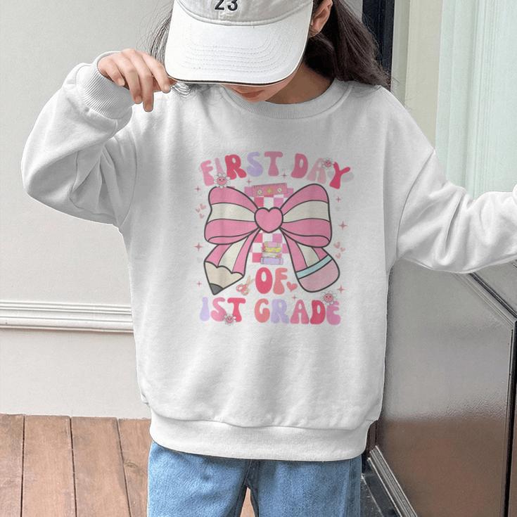 First Day Of 1st Grade Coquette Back To School Girls Kids Graphic Kid Sweatshirt First Day Of 1st Grade Coquette Back To School Girls Kids Graphic Kid Sweatshirt