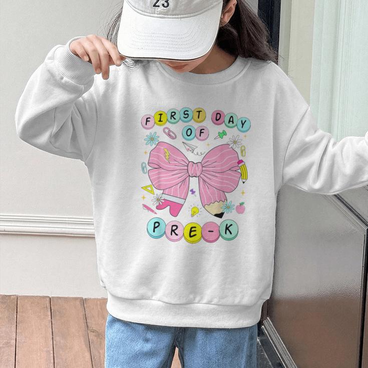 First Day Of Pre-K Girls Coquette Bow Back To School Kids Graphic Kid Sweatshirt First Day Of Pre-K Girls Coquette Bow Back To School Kids Graphic Kid Sweatshirt