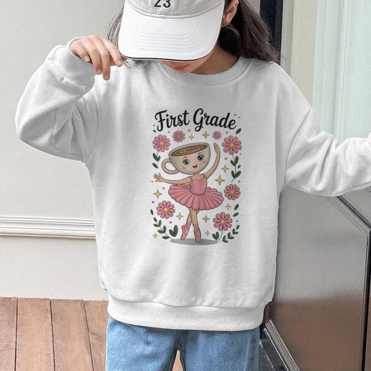Girls Back To School Cappuccina Italian Brainrot First Grade Graphic Kid Sweatshirt Girls Back To School Cappuccina Italian Brainrot First Grade Graphic Kid Sweatshirt
