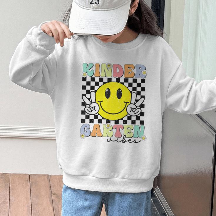 Girls Kindergarten Vibes Smile Face Back To School Kinder Graphic Kid Sweatshirt Girls Kindergarten Vibes Smile Face Back To School Kinder Graphic Kid Sweatshirt