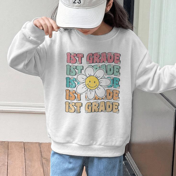Groovy 1st Grade Back To School First Day Of First Grade Graphic Kid Sweatshirt Groovy 1st Grade Back To School First Day Of First Grade Graphic Kid Sweatshirt