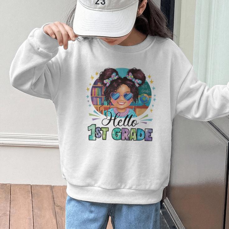 Hello 1st Grade Girl Back To School Kids Boys Girls Graphic Kid Sweatshirt Hello 1st Grade Girl Back To School Kids Boys Girls Graphic Kid Sweatshirt