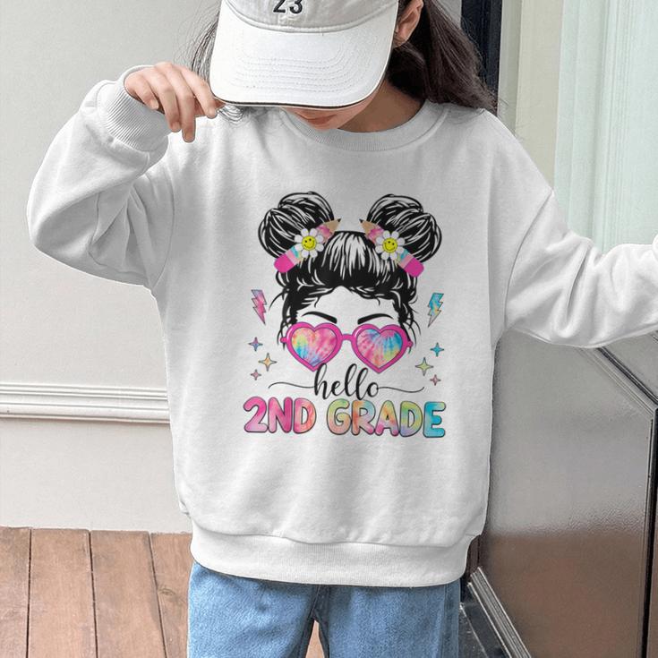 Hello 2nd Grade Messy Bun Back To School First Day Girl Kids Graphic Kid Sweatshirt Hello 2nd Grade Messy Bun Back To School First Day Girl Kids Graphic Kid Sweatshirt