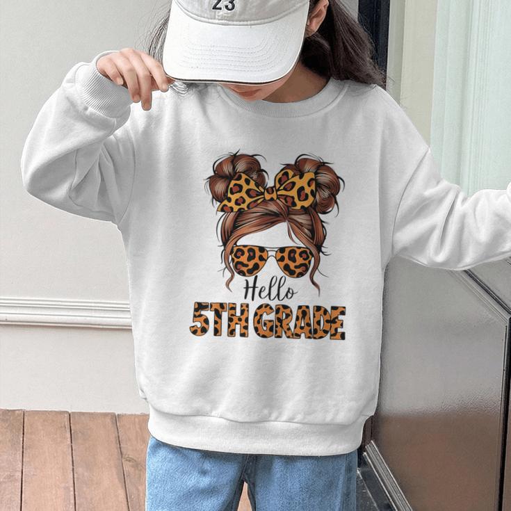 Hello 5th Grade Messy Hair Bun Girl Back To School First Day Graphic Kid Sweatshirt Hello 5th Grade Messy Hair Bun Girl Back To School First Day Graphic Kid Sweatshirt