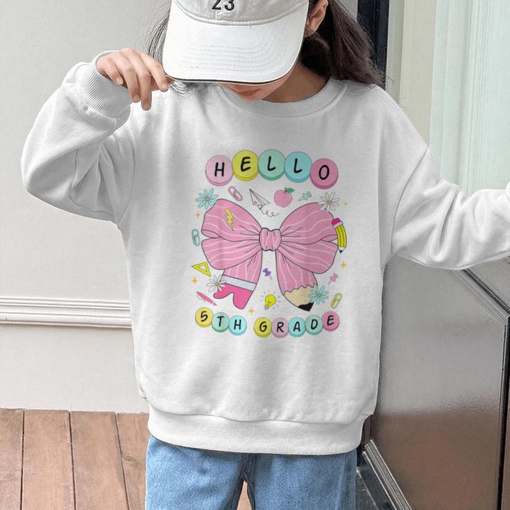 Hello Fifth Grade Coquette Bow 5th Grade Back To School Girl Graphic Kid Sweatshirt Hello Fifth Grade Coquette Bow 5th Grade Back To School Girl Graphic Kid Sweatshirt