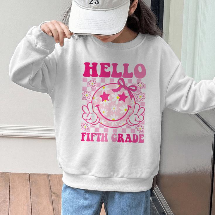 Hello Fifth Grade Coquette Bow Back To School 5th Grade Girl Graphic Kid Sweatshirt Hello Fifth Grade Coquette Bow Back To School 5th Grade Girl Graphic Kid Sweatshirt