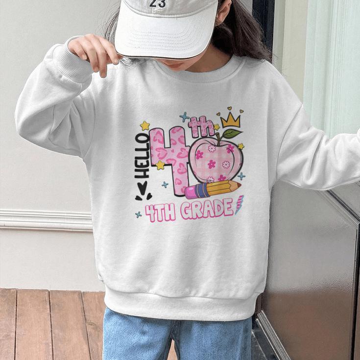 Hello Fourth 4th Grade Leopard Tie Dye Girl Back To School Graphic Kid Sweatshirt Hello Fourth 4th Grade Leopard Tie Dye Girl Back To School Graphic Kid Sweatshirt