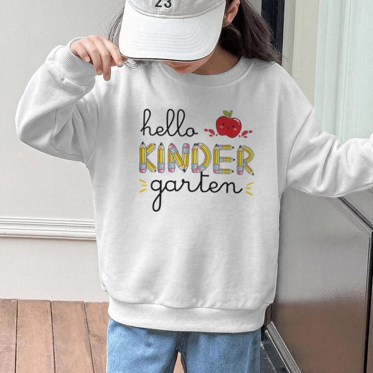 Hello Kindergarten Back To School Cute First Day Kids School Graphic Kid Sweatshirt Hello Kindergarten Back To School Cute First Day Kids School Graphic Kid Sweatshirt