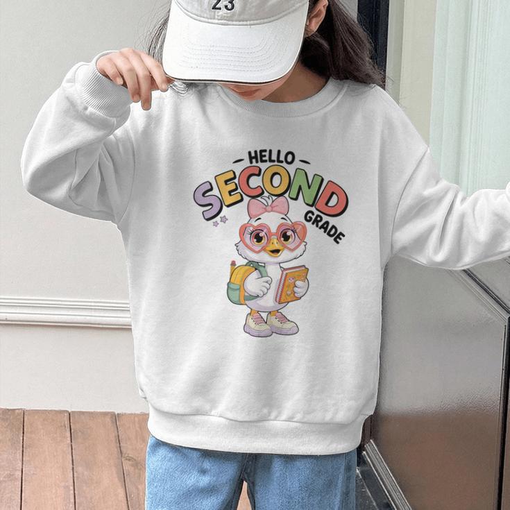 Hello Second Grade Cute Goose Back To School 2nd Grade Girls Graphic Kid Sweatshirt