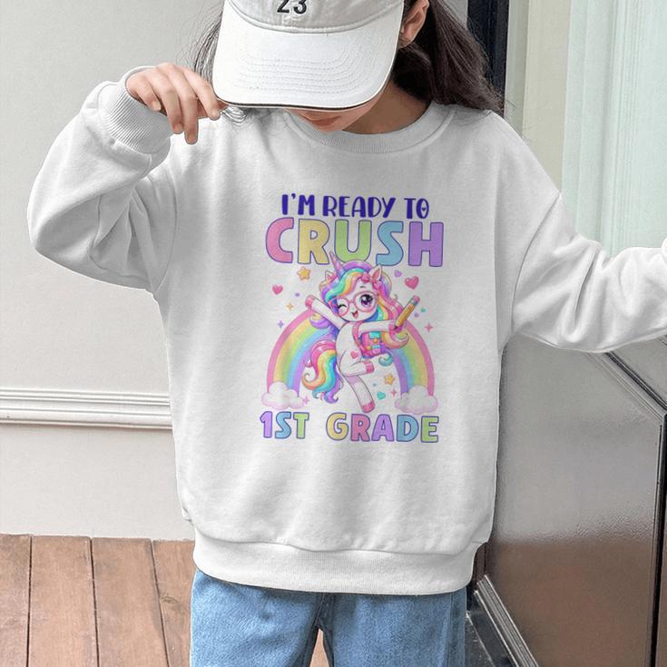 I'm Ready To Crush 1st Grade Unicorn Girls Back To School Graphic Kid Sweatshirt
