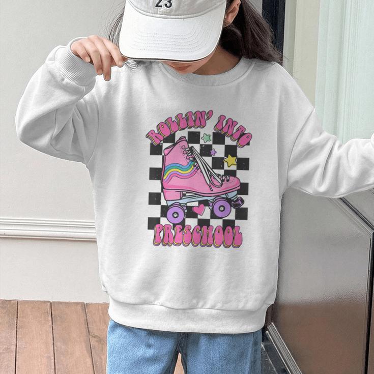 Kids Back To School Skating Rollin Into Preschool Graphic Kid Sweatshirt Kids Back To School Skating Rollin Into Preschool Graphic Kid Sweatshirt