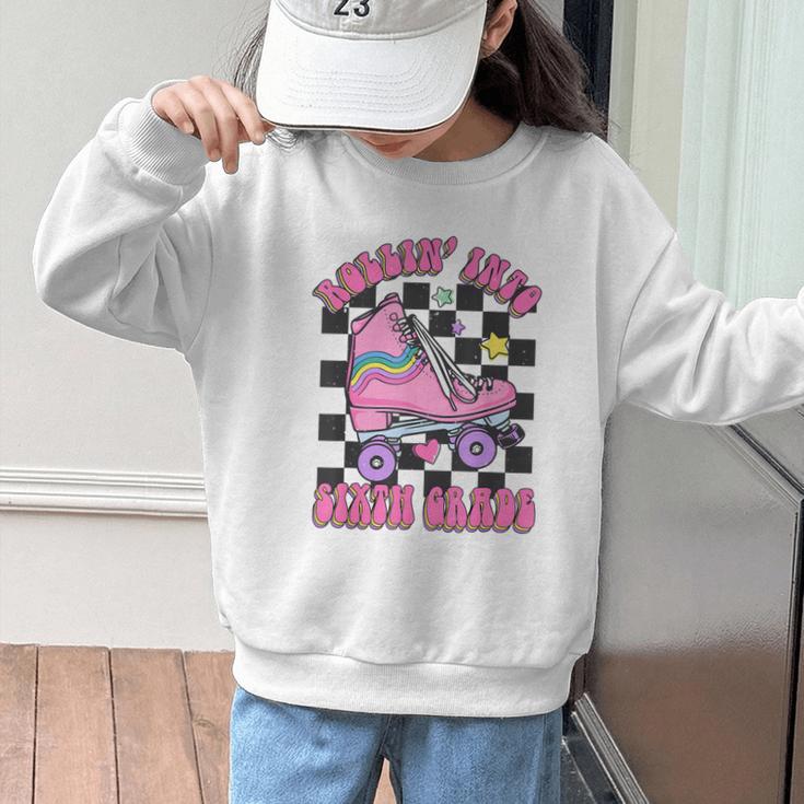 Kids Back To School Skating Rollin Into Sixth 6th Grade Graphic Kid Sweatshirt Kids Back To School Skating Rollin Into Sixth 6th Grade Graphic Kid Sweatshirt