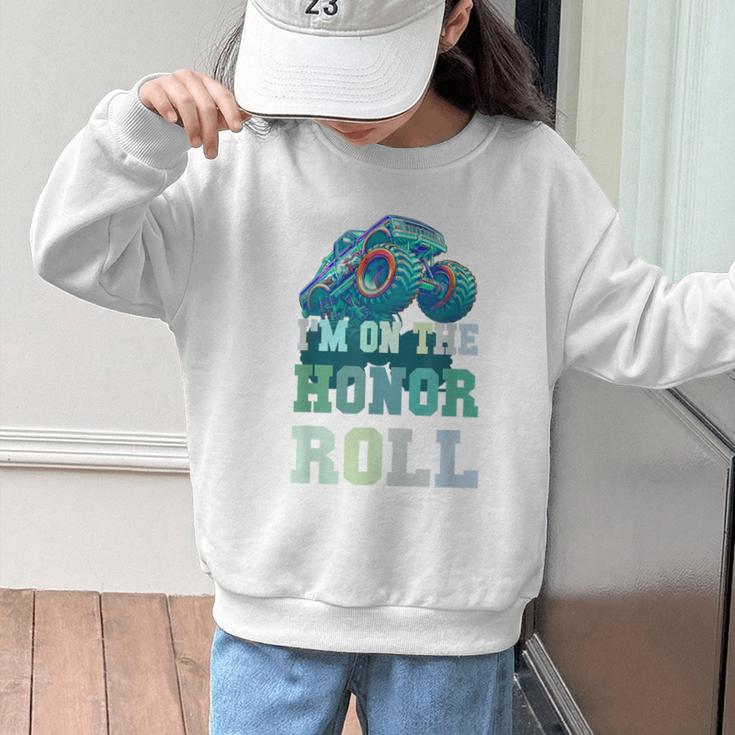 Kids I'M ON HONOR ROLL Monster Trucks Back To School Bruh Graphic Kid Sweatshirt