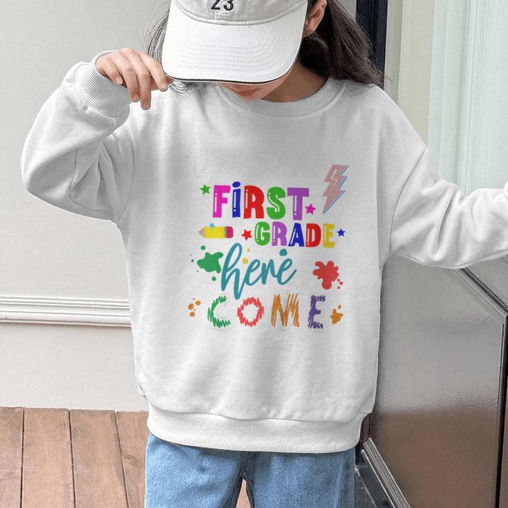 Kids Watch Out First Grade Here I Come 1st Grade Back To School Graphic Kid Sweatshirt Kids Watch Out First Grade Here I Come 1st Grade Back To School Graphic Kid Sweatshirt
