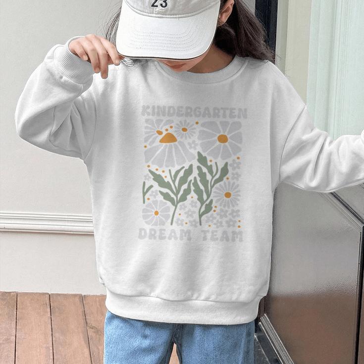 Kindergarten Dream Team First Day Back To School Boho Flower Performance Graphic Kid Sweatshirt Kindergarten Dream Team First Day Back To School Boho Flower Performance Graphic Kid Sweatshirt