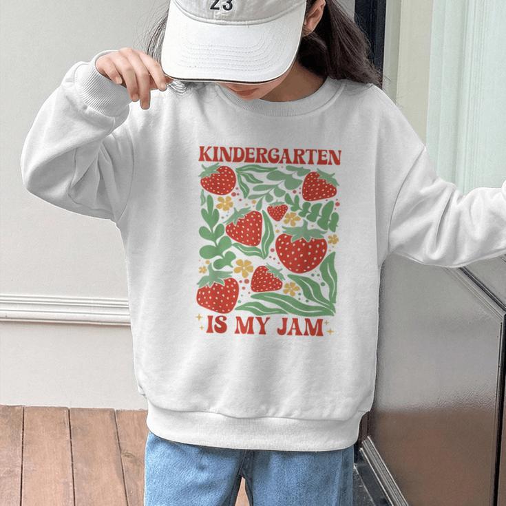 Kindergarten Is My Jam Boho Floral Strawberry Back To School Graphic Kid Sweatshirt Kindergarten Is My Jam Boho Floral Strawberry Back To School Graphic Kid Sweatshirt