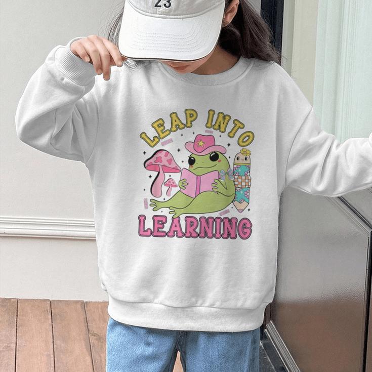 Leap Into Learning Cute Frog Kawaii Back To School Kids Graphic Kid Sweatshirt