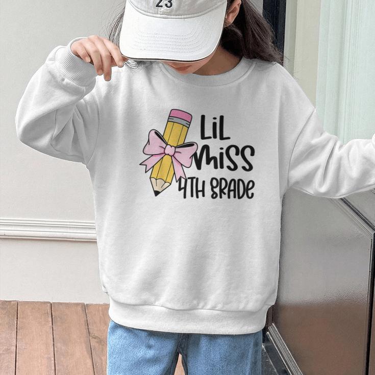 Lil Miss 4th Grade Coquette Bow Pencil Back To School Girls Graphic Kid Sweatshirt Lil Miss 4th Grade Coquette Bow Pencil Back To School Girls Graphic Kid Sweatshirt