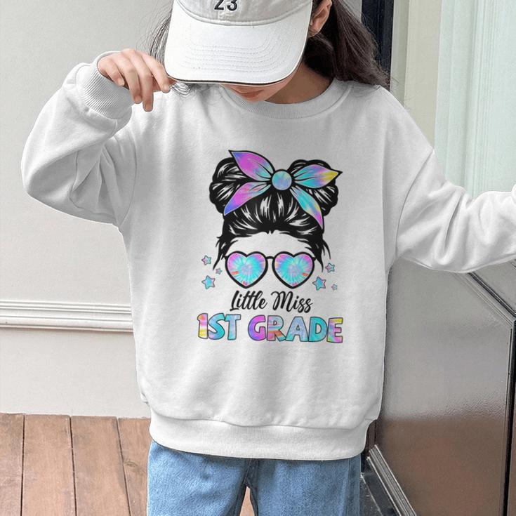 Little Miss 1st Grade Messy Bun Back To School Girls Kids Graphic Kid Sweatshirt