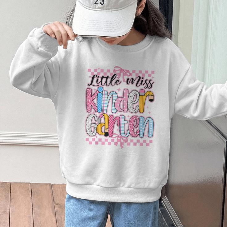 Little Miss Kindergarten Back To School Girls Coquette Bow Graphic Kid Sweatshirt Little Miss Kindergarten Back To School Girls Coquette Bow Graphic Kid Sweatshirt