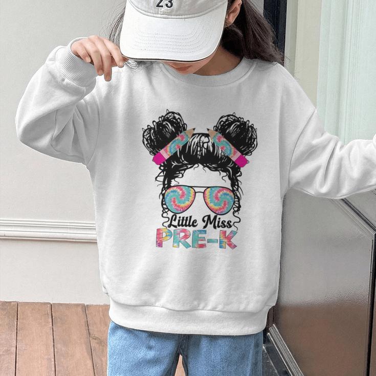 Little Miss Pre-K Girls Back To School Messy Bun Performance Graphic Kid Sweatshirt