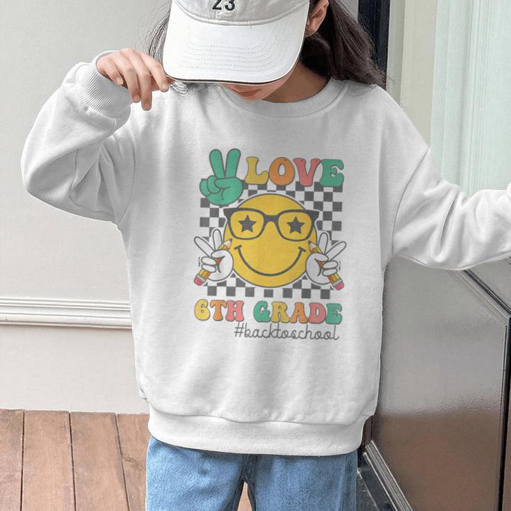 Peace Love 6th Grade Cute Smile Face Back To School Girls Graphic Kid Sweatshirt Peace Love 6th Grade Cute Smile Face Back To School Girls Graphic Kid Sweatshirt
