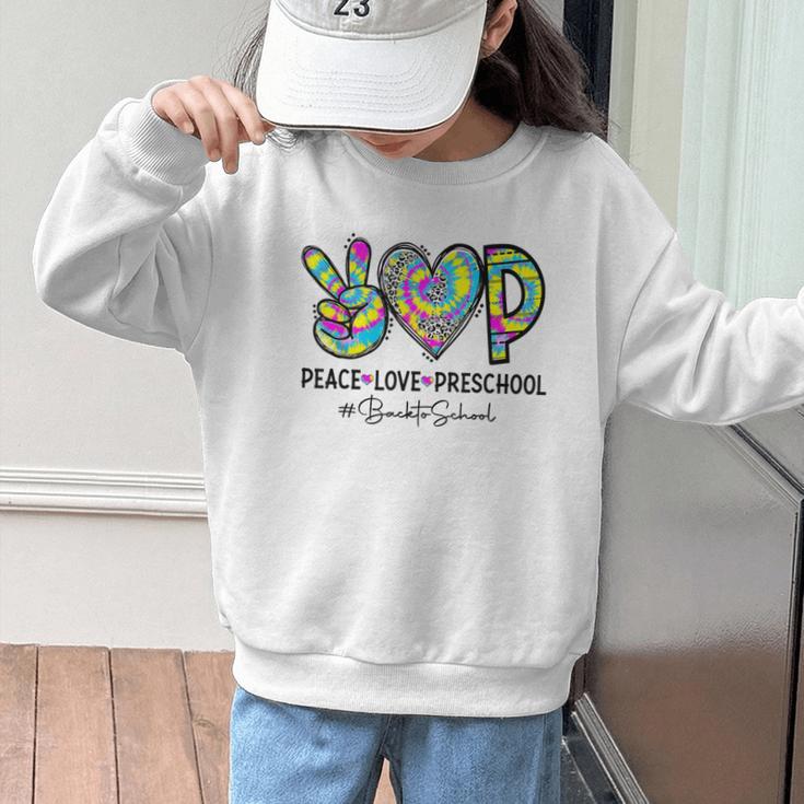 Peace Love Preschool First Day Of Preschool Back To School Graphic Kid Sweatshirt
