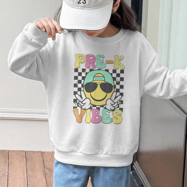Pre-K Vibes Smile Face Back To School Pre-K Graphic Kid Sweatshirt Pre-K Vibes Smile Face Back To School Pre-K Graphic Kid Sweatshirt